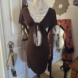 Umbalove Brown Cowl Neck Tunic Dress
